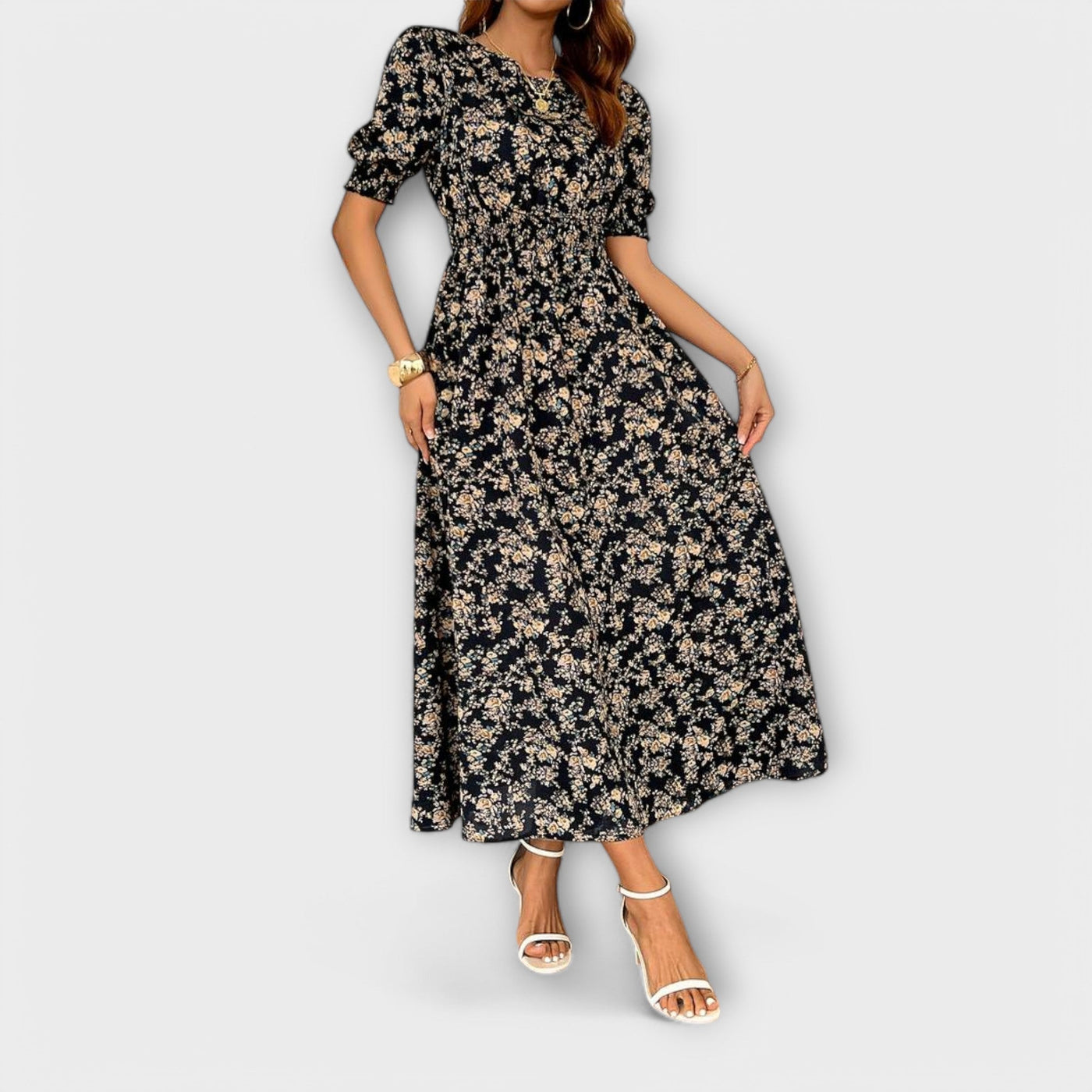 Amelia - Vestido con escote redondo y estampado de flores