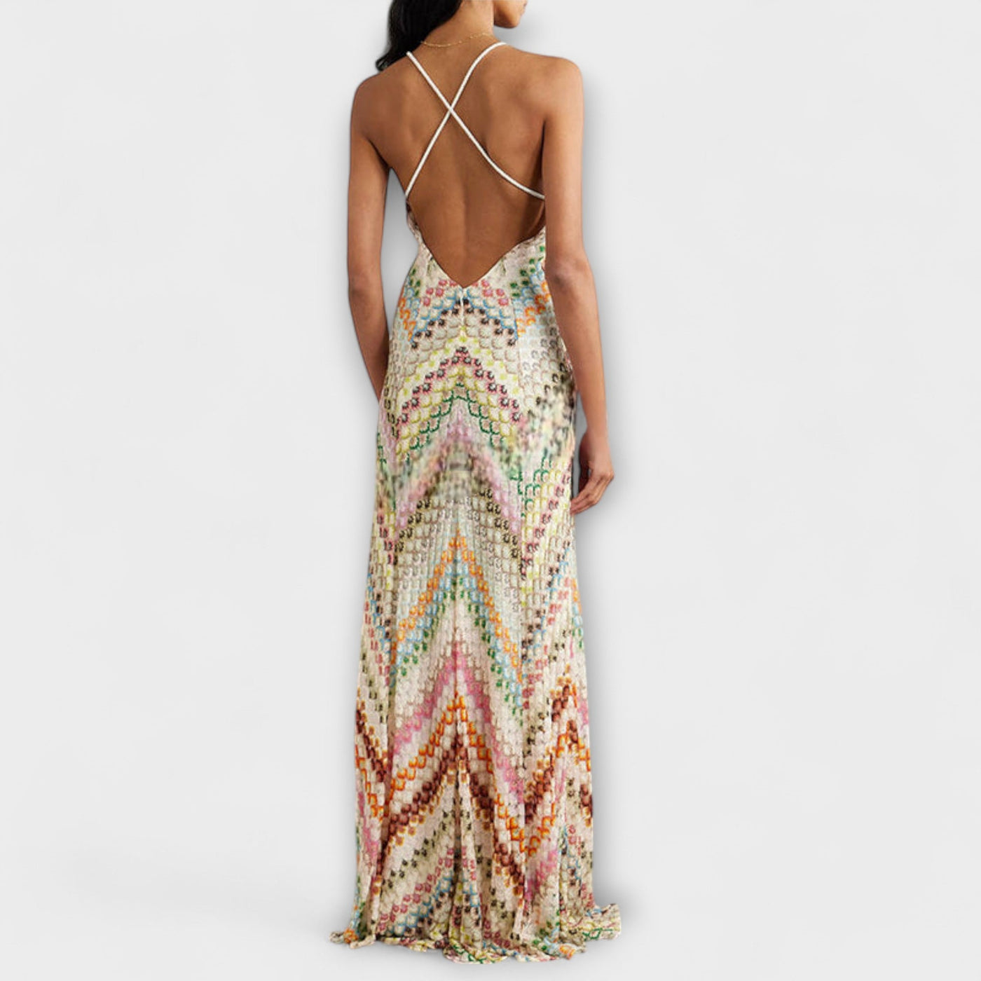 Remi - Vestido Maxí de Punto con Patrón de Pescado Colorido