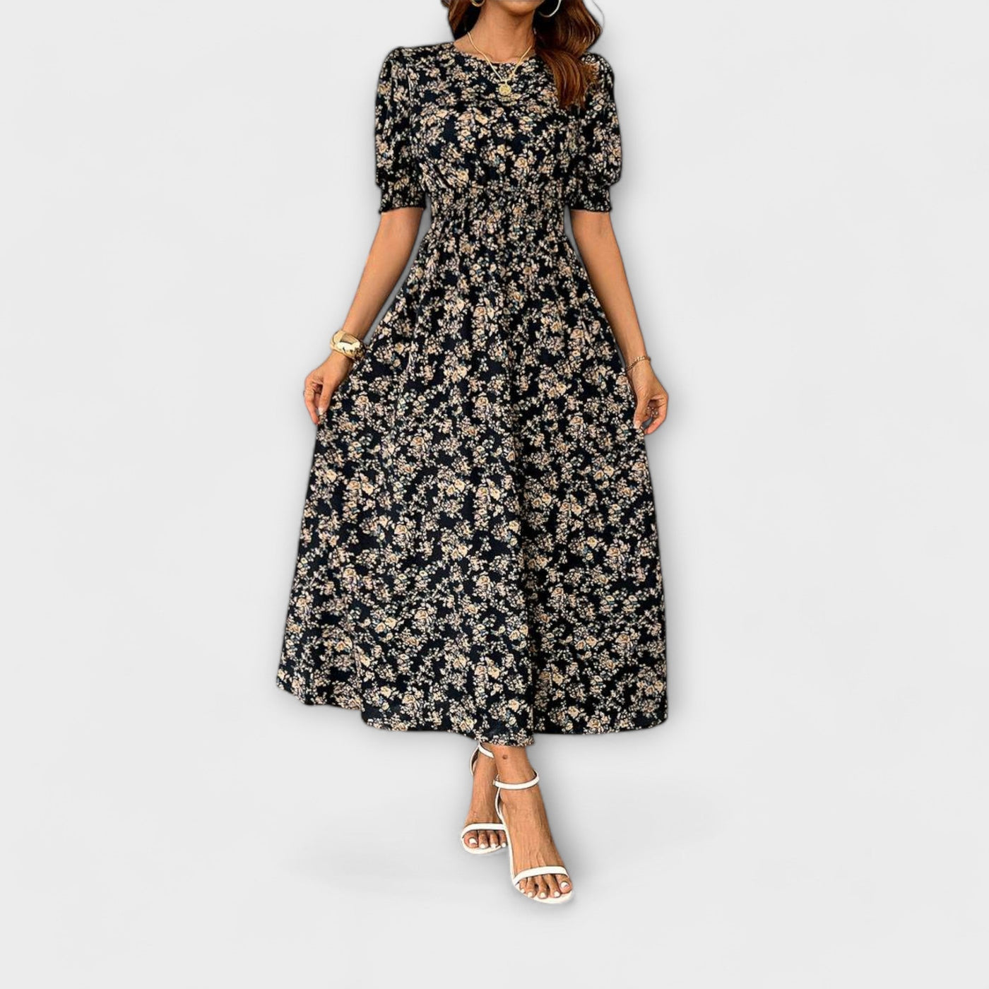 Amelia - Vestido con escote redondo y estampado de flores