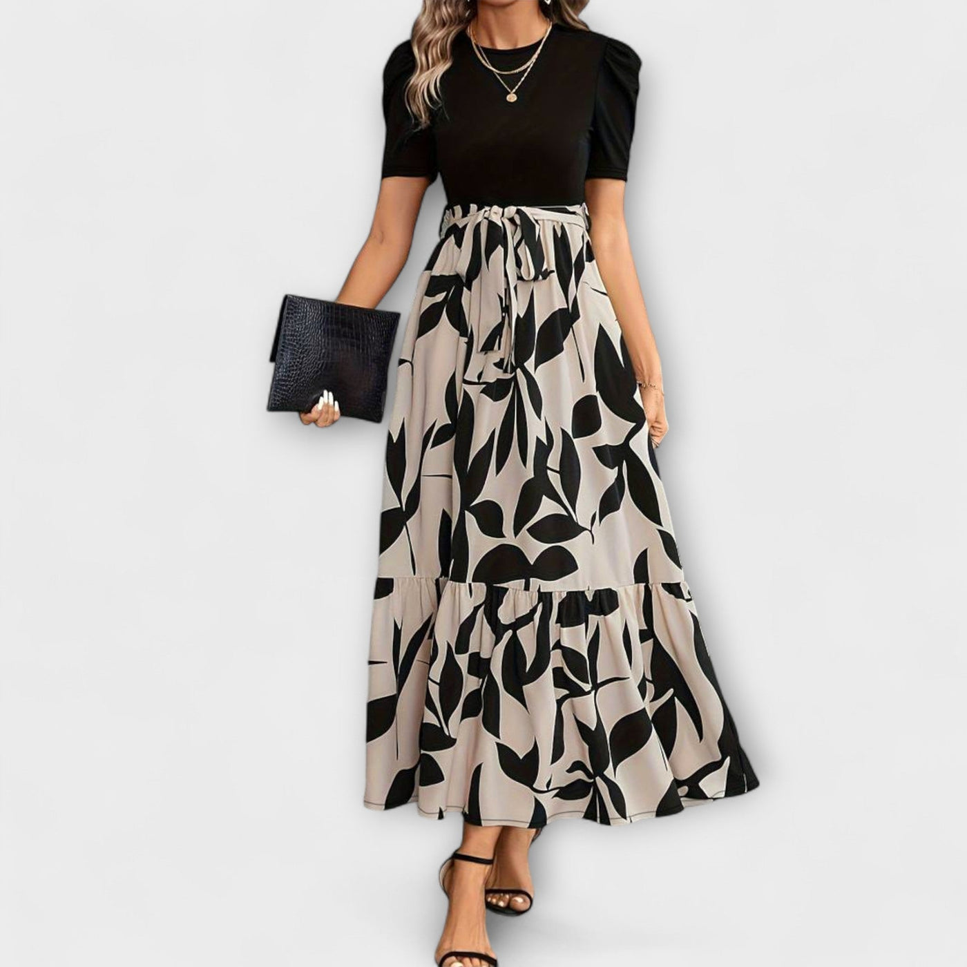 Luna - Vestido de verano con estampado de flores y escote redondo