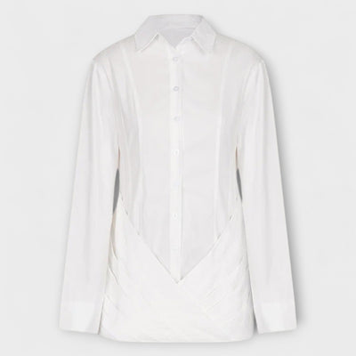 Indie - Vestido de camisa plisado blanco de manga larga