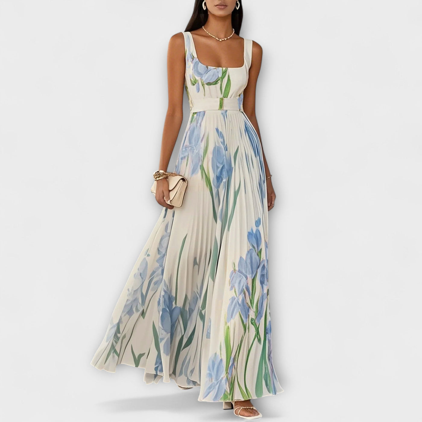 Vestido Maxi de Chifón Floral Doblado