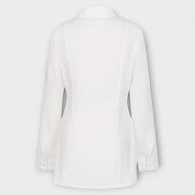Indie - Vestido de camisa plisado blanco de manga larga