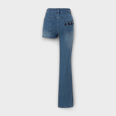 Astra - Pantalones cortos de denim asimétricos y a la moda con un tirante