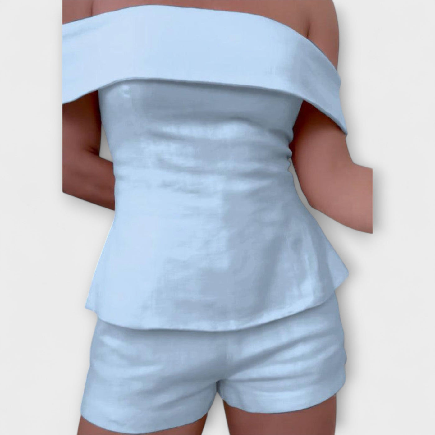 Olivia - Conjunto de Dos Piezas de Algodón y Lino Blanco